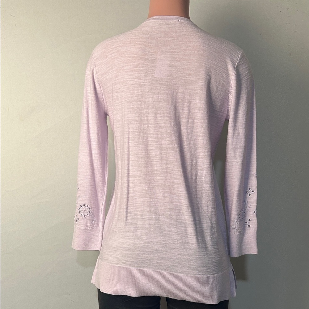 Loft Tasseled Tie Neck Top T-Shirt 100%Cotton Embroidered Long Sleeve Sz S - Picture 9 of 14